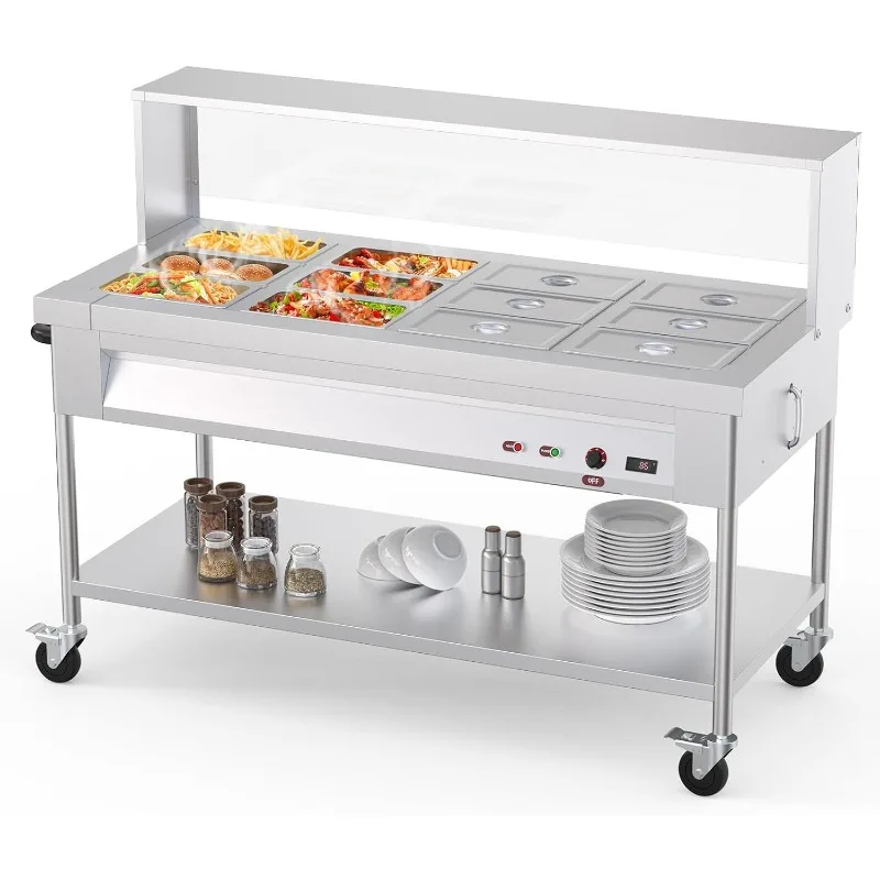 سخان الطعام التجاري 12x8QT طاولة بخار كهربائية 12 مقالي مع درع أكريليك من الفولاذ المقاوم للصدأ باين ماري كونترتوب مع L