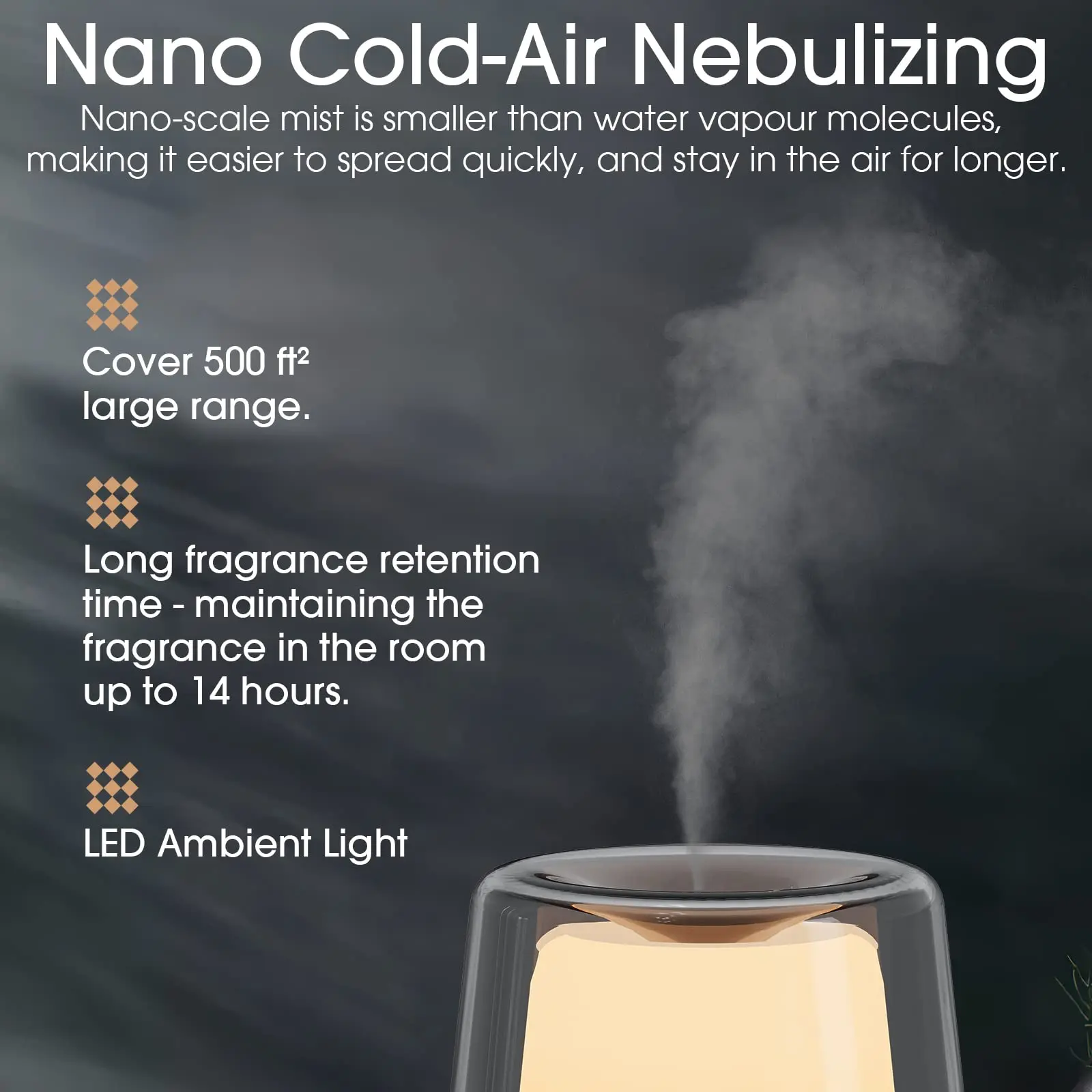 Alacris Waterloze Aromatherapie Diffuser Pure Essentiële Olie Diffuser Met Led Omgevingslicht Timer Instellen