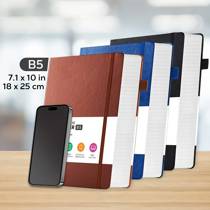 Paquete de 3 elegantes diarios de cuero PU: lujosos cuadernos B5 con 320 páginas forradas para la escuela y la oficina