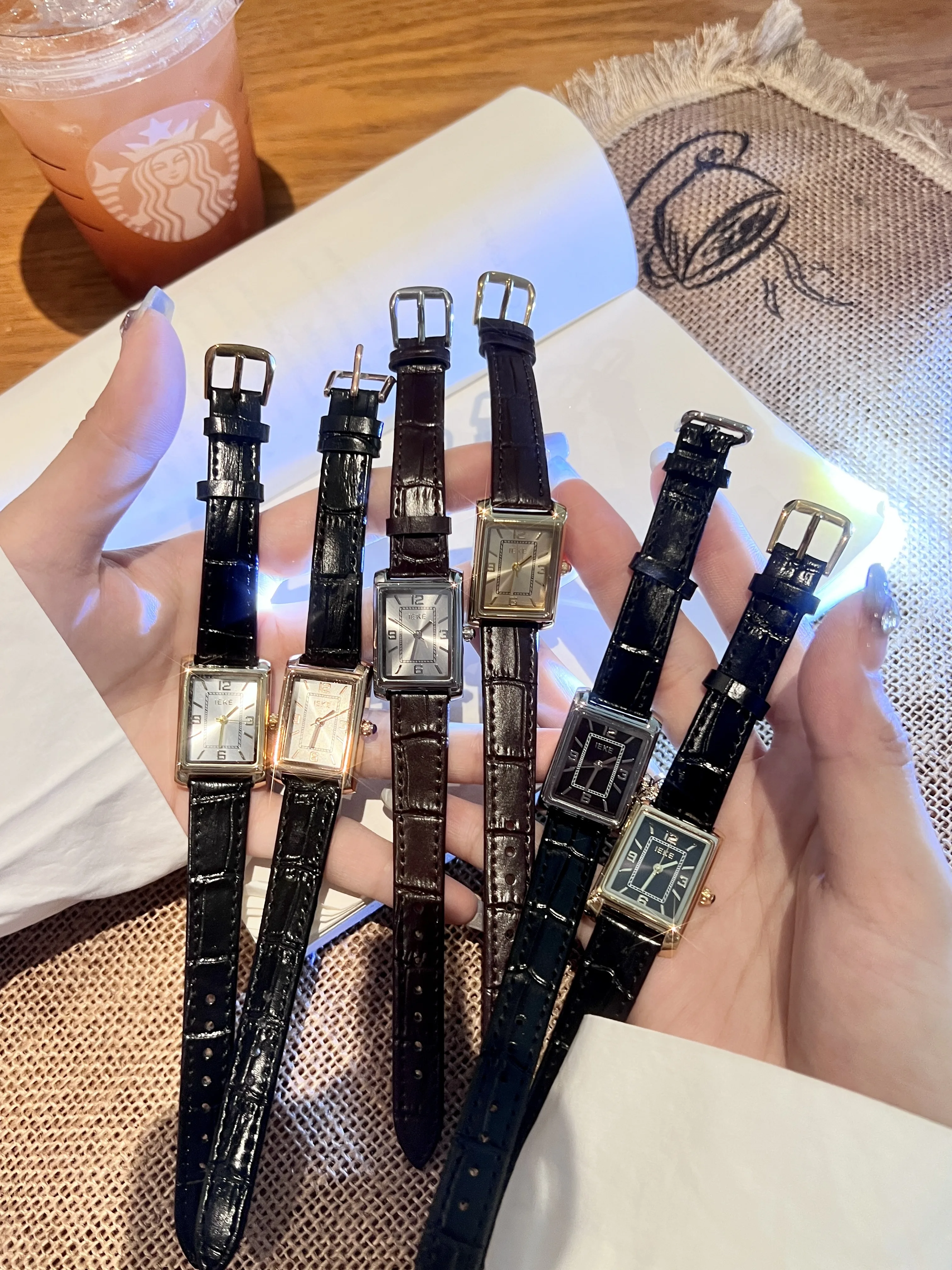 ساعة نسائية أنيقة فاخرة مربعة الشكل على الطراز القديم ساعة نسائية كاجوال نسائية جلدية كوارتز ساعة عصرية ريترو #5