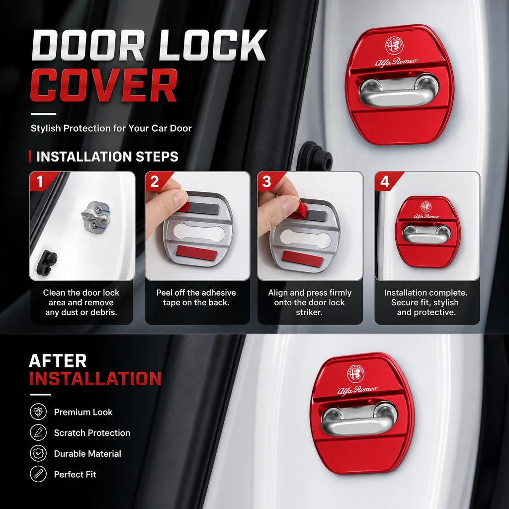 4PCS Car Door Lock Cover Stainless Steel Protection Accessories For Alfa Romeo 147 GT 159 166 156 4C Spider Giulia Giulietta 8C