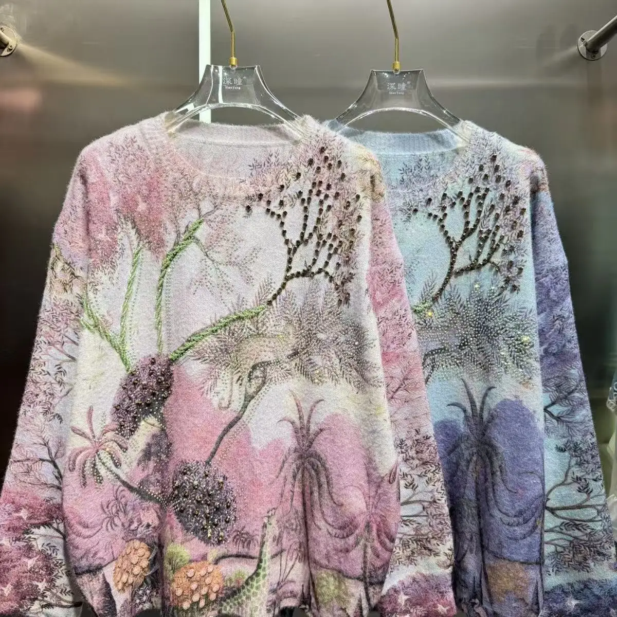 New Trend Autumn Winter Spring High-end Sparkle Diamonds Sweater Women's Knitwear Pullover Outwear Knitted Tops Woman Clothing
