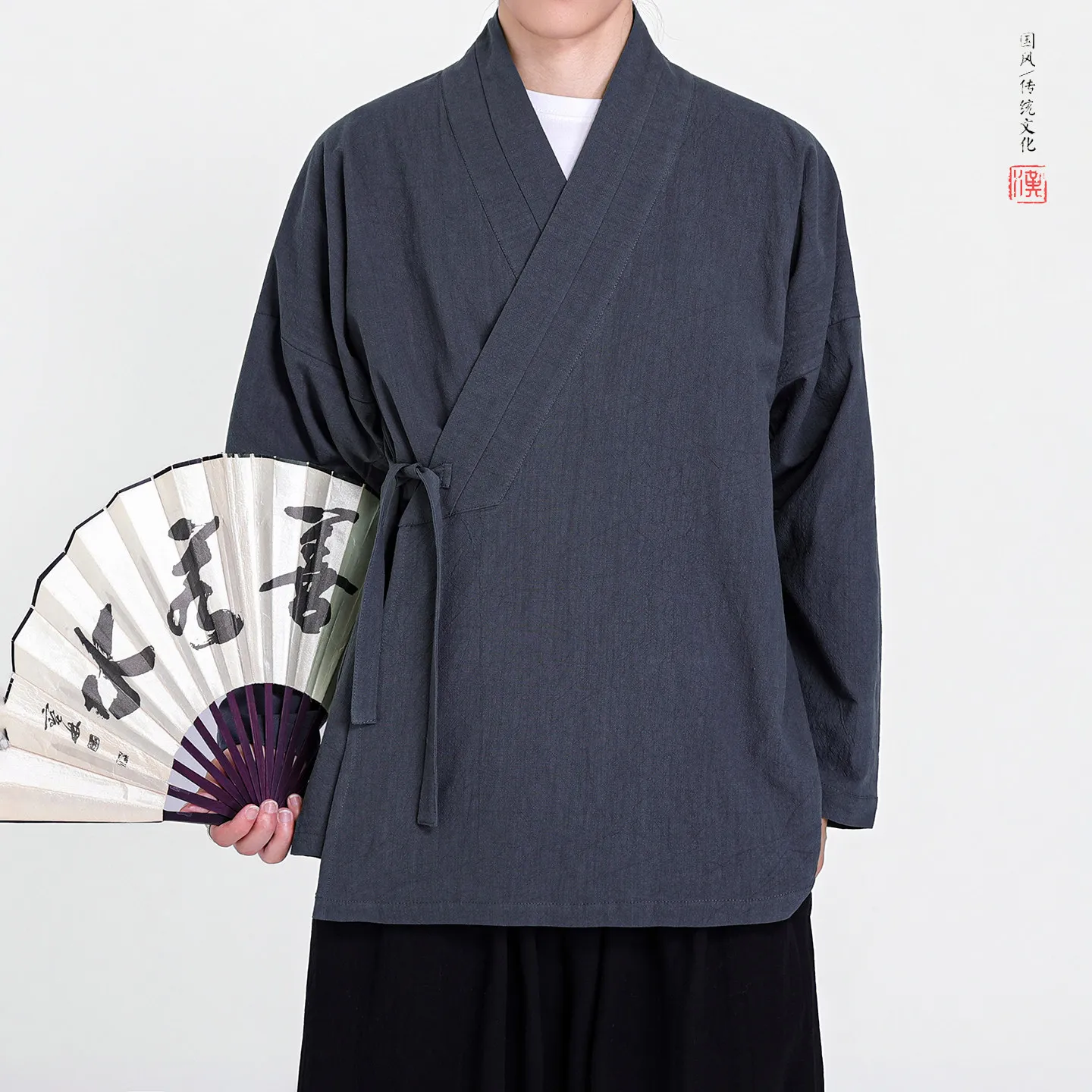 Cotton Shirts Men Chinese Cross Collar Long Shirt Hanfu Tang Dynasty Shirt Traditional Ancient Men Retro Casual Tang Suit Blouse