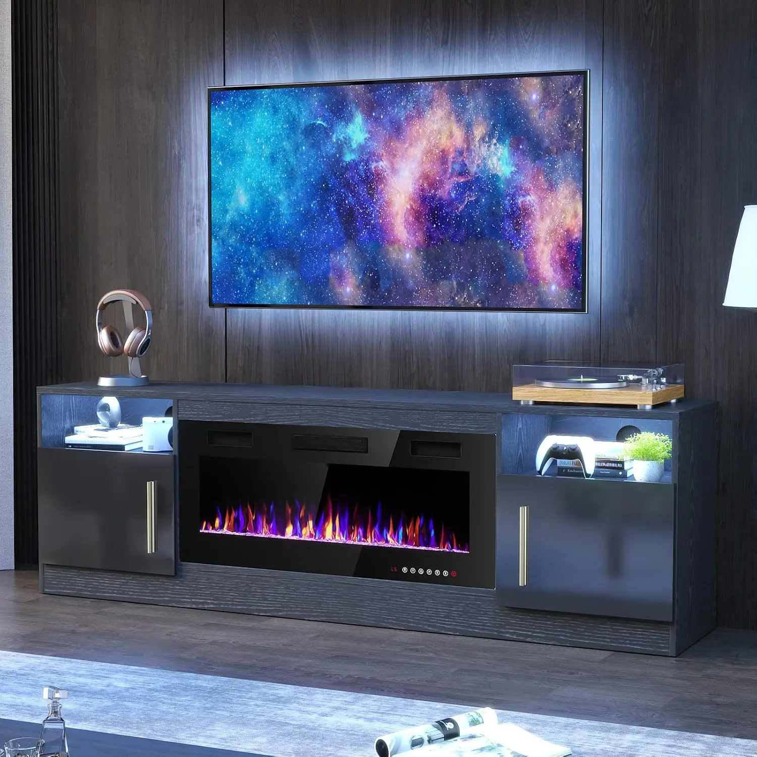 

Fireplace TV Stand with 36" Fireplace Up to 80" TVs,70" Entertainment Center with LED Lights,Remote Control,TV Media Console