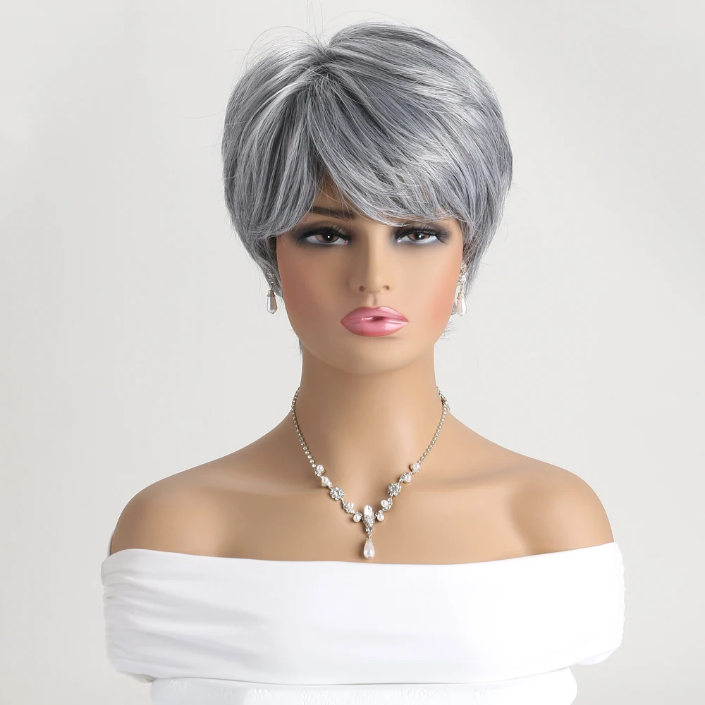 10 Inch Wig Natural Synthetic Wigs for Women Short curly Pale Grey Mommy Wig Daily Party Heat Resistant Hair