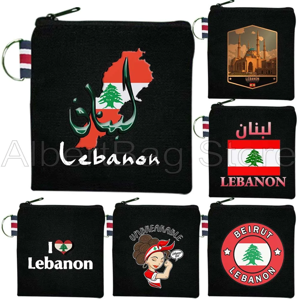 

Beirut Lebanon Flag Map Lebanese Girl Love Heart Canvas Coin Purse Bag Small Square Key Storage Card Bags Wallet Zipper Pouch