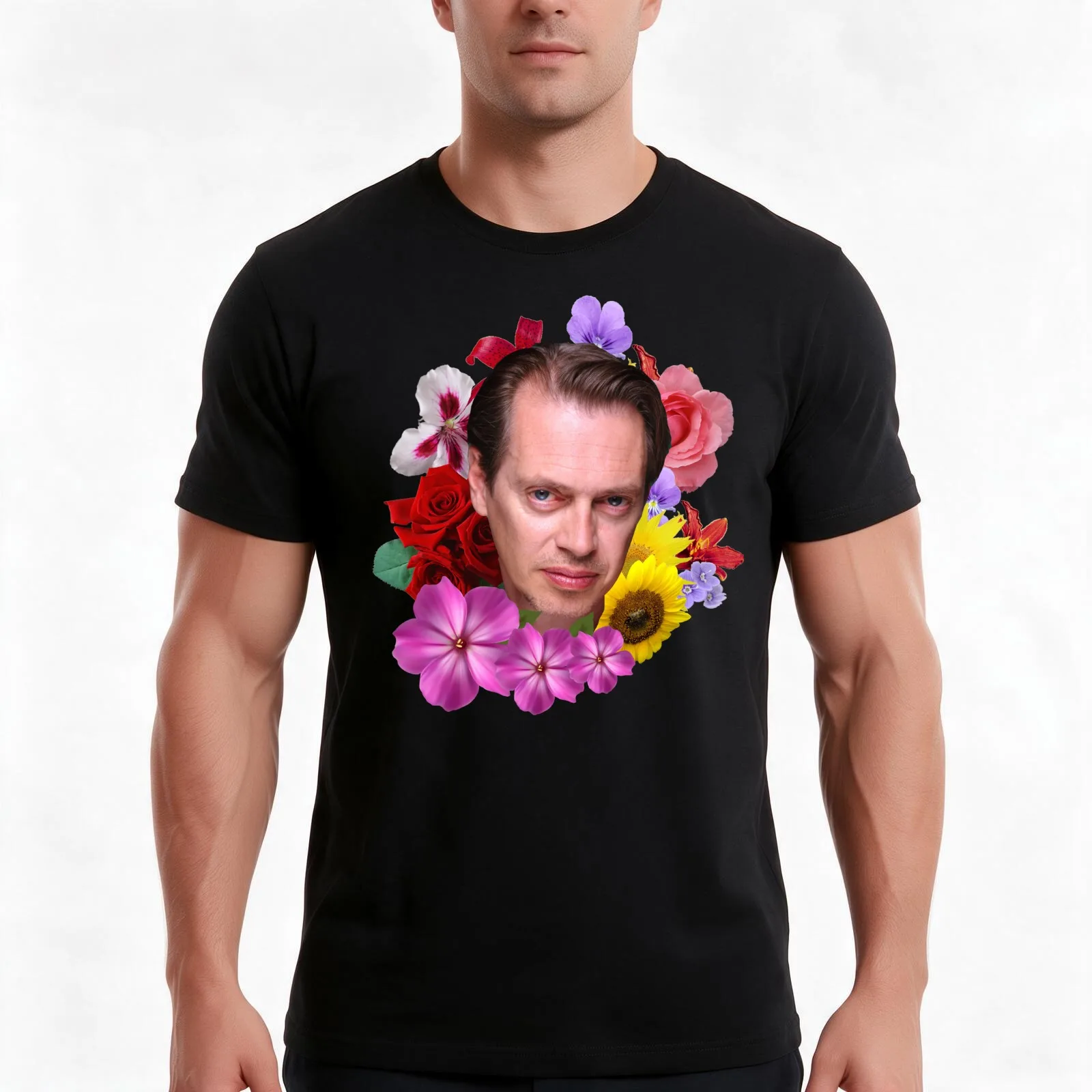 Steve Buscemi - Floral T-Shirt Summer Casual Cotton Tee Oversized Streetwear Tops Vintage Graphic Print Unisex Men Women