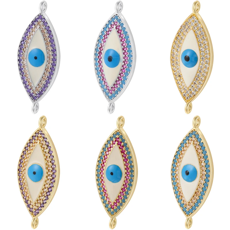 Marquise Evil Eye Connector Charms, CZ Enamel Evil Eye Double Loops Links for DIY Bracelet Necklace Jewelry Making:VS584