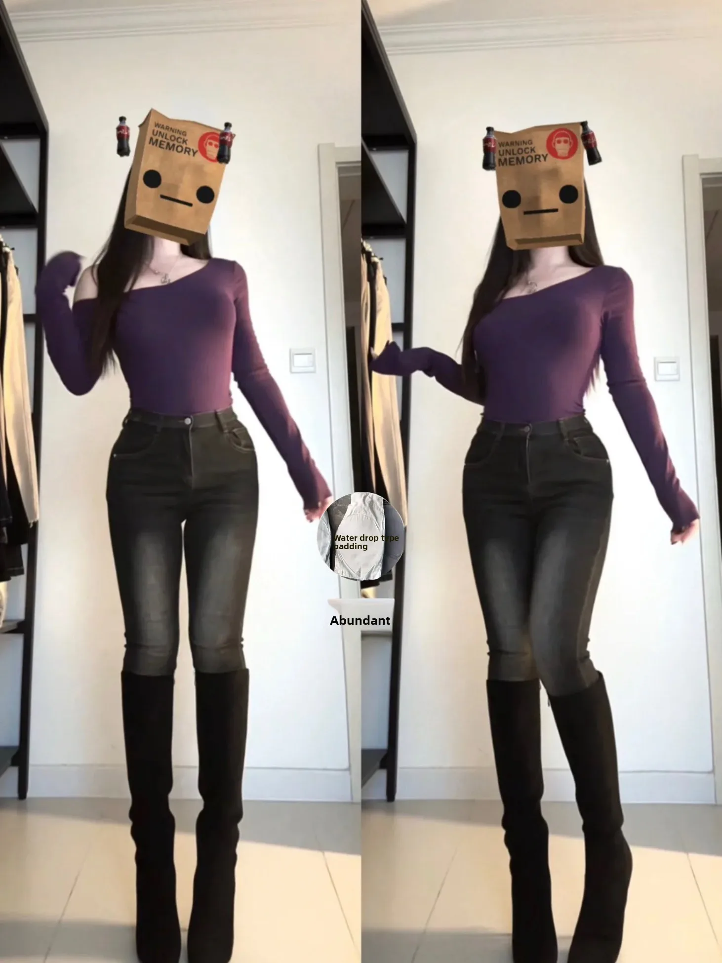 

High Waist Slim Fit Fce Lined Denim Jeans Ladies Pencil Pants Waed out White Cotton Elastic Casual Sle Winter Wear