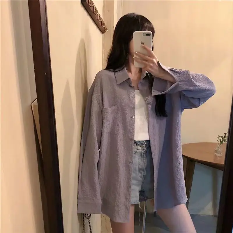 

Long Sleeve Shirts Womens Satin Button Down Slim Fit Turn Collar Feminine Sweet Preppy Youthful Daily Clothing