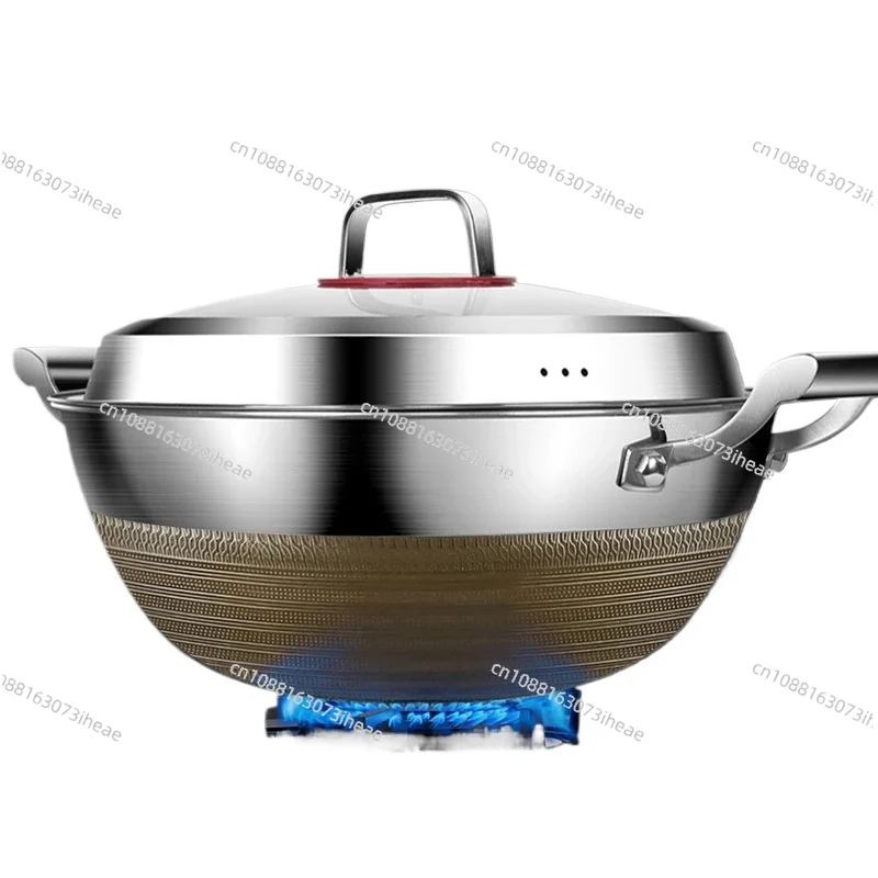 Olla de cocina wok de fondo plano y grueso profundo de acero inoxidable 316 de doble oreja, sartén antiadherente para el hogar, utensilios de cocina
