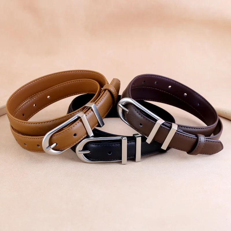 

Vintage Black Coffee Brown Plain Real Leather Waist Belts for Women High Quality Pin Buckle Ceinture Pour Femme Cinturon Mujer
