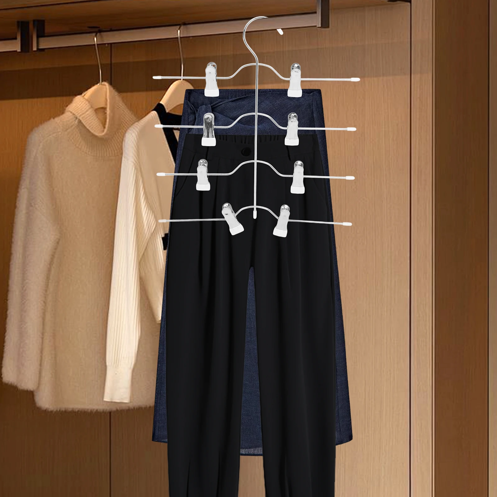 

4pcs Pant Hangers High Manganese Steel Multi Functional Tiered Closet Organizers Storage Clothes Rack Skirt Hanger