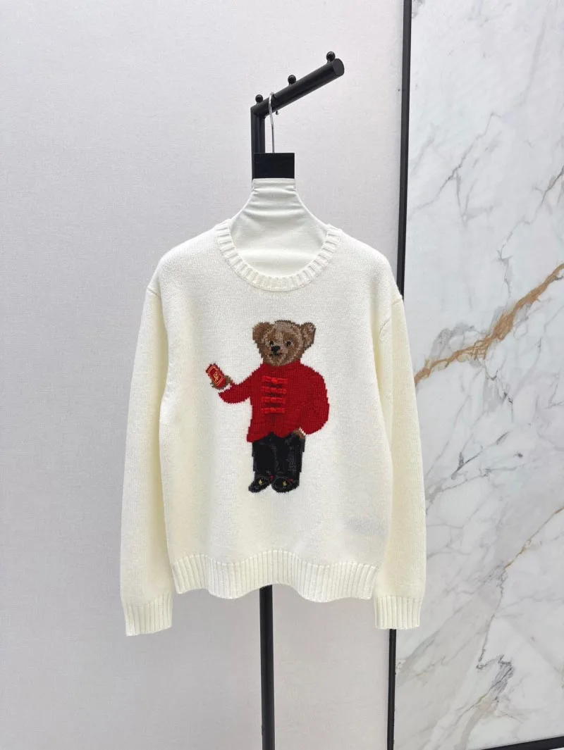 2024 New Women's Sweater Fashion Exquisite Wool Blended Cute Cartoon Bear Sweater High Quality Knitted Sweater