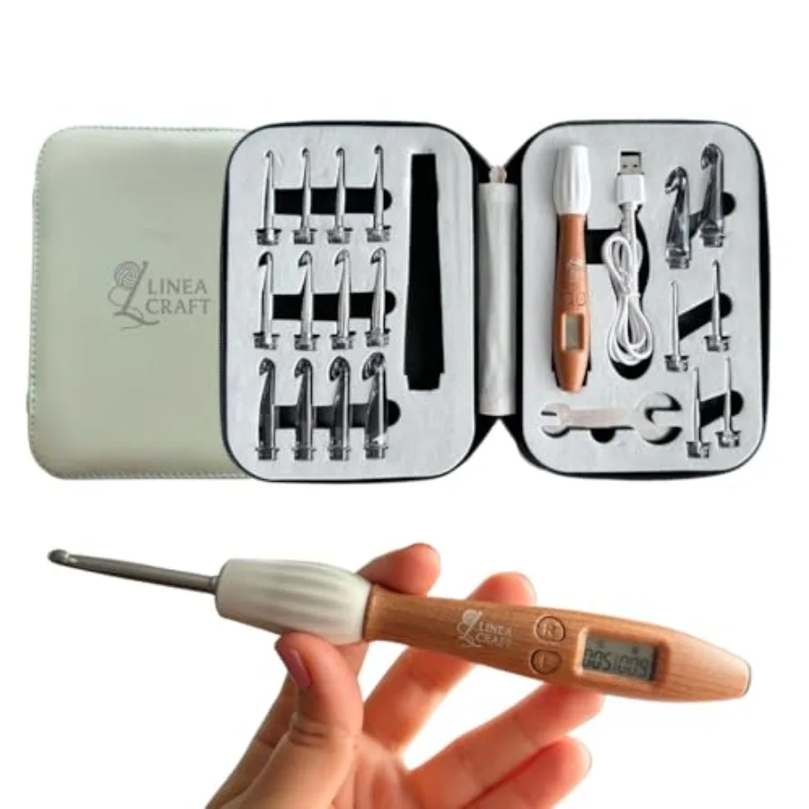 

Counting Crochet Hook Set 18 Sizes Interchangeable Hooks Kit Light up Digital Stitch and Row Counter Ergonomic for Arthritic Ha