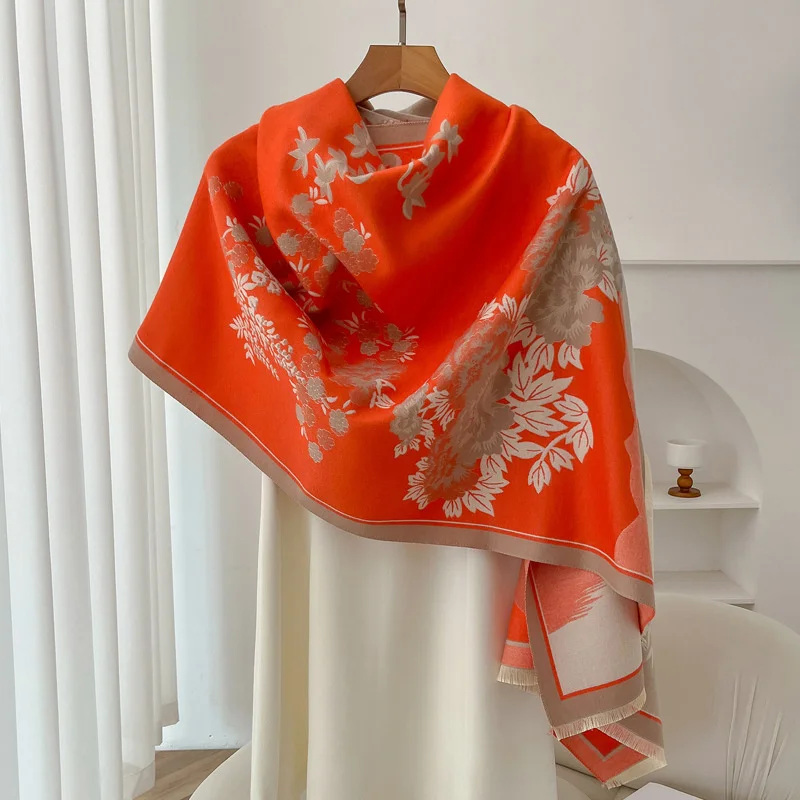 Luxury Brand Cashmere Women Floral Scarf Winter Warm Shawl and Wrap Bandana Pashmina Female Foulard Square Thick Blanket Poncho