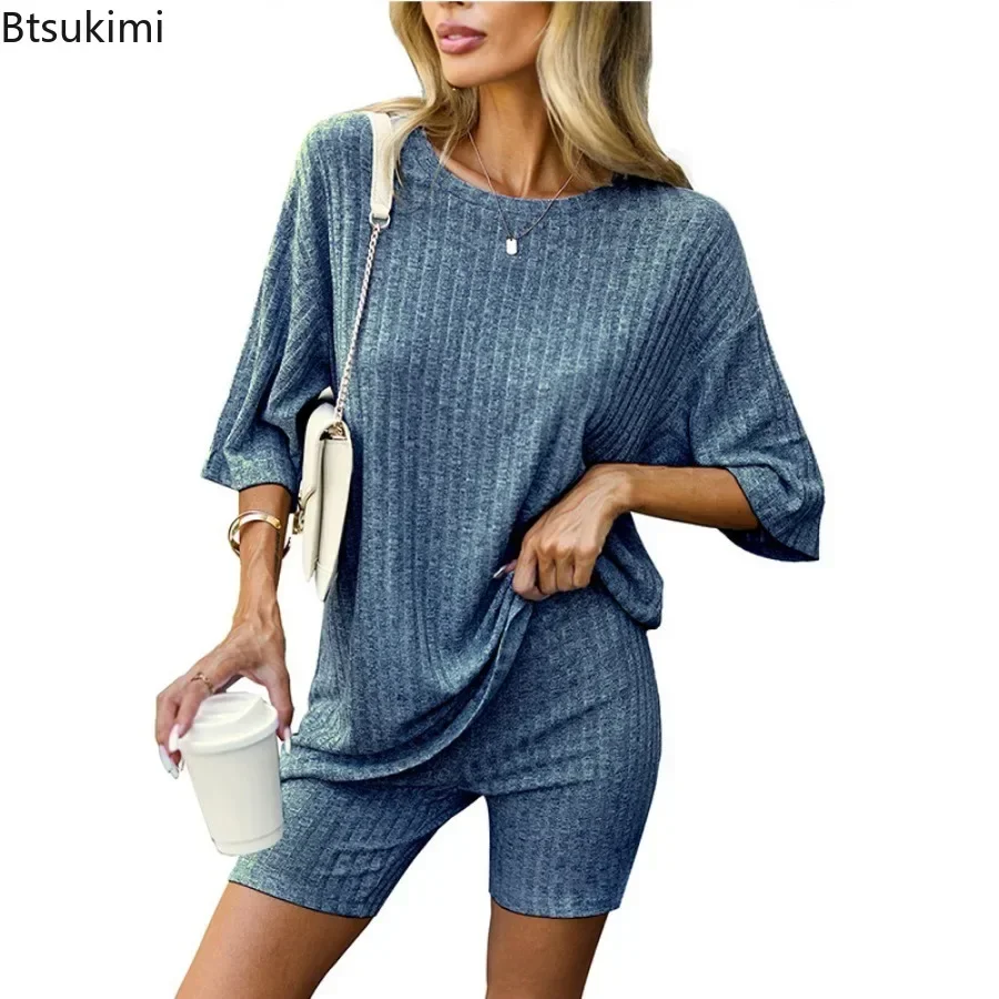 New 2024 Women's Summer Casual Sleepwear Solid Home Suits Short Sleeve Pajamas Set Female Pajamas Comfortable Girl Pijamas Sets