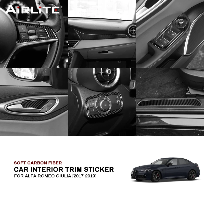

For Alfa Romeo Giulia 2017-2019 Soft Carbon Fiber Car Gear Shift Air Outlet Window Lift Trim Dashboard Sticker Accessories