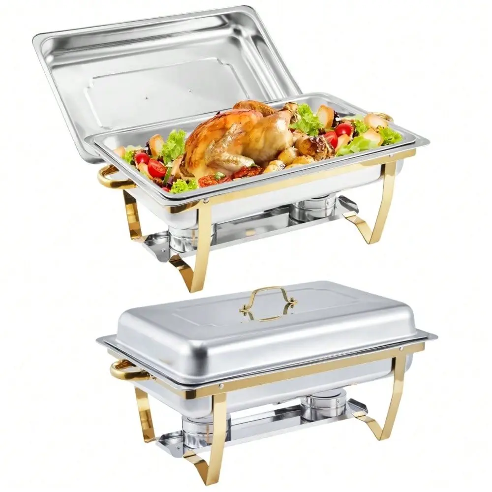 

Dishes For Buffet 2 Pack, 8 Qt Stainless Steel Chafers And Buffet Warmers Sets With Lid, Rectangle Serving Food Warmer Catering