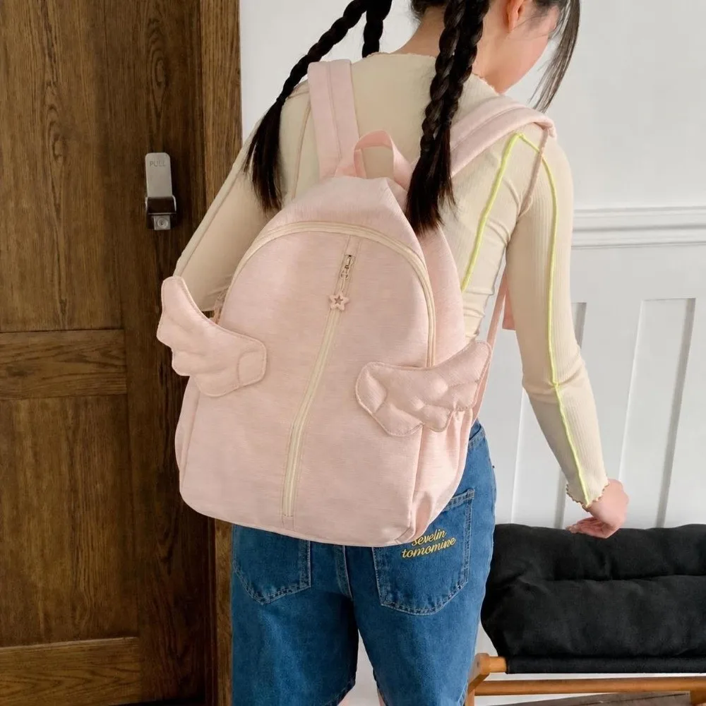 Nylon Angel Wing Backpack Large Capacity Waterproof Fabric Shoulder Bag Lightweight Pure Color School Bag for Adults Student