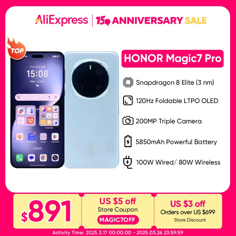 HONOR Magic7 Pro Global Version 5G AI Smartphone Snapdragon 8 Elite 6,8 ''120 Hz OLED-scherm 200 MP camera's 100 W Charge Magic 7 Pro