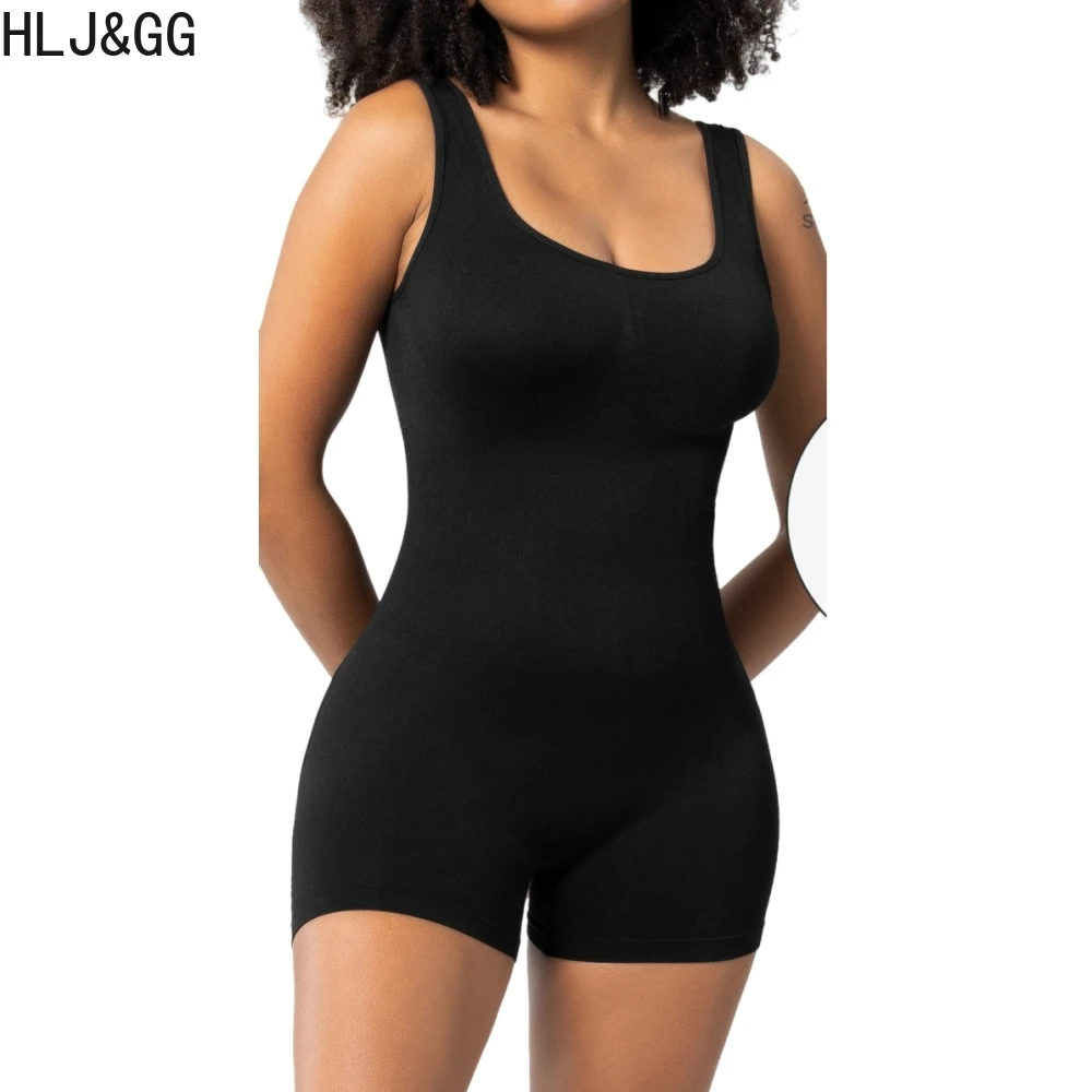 HLJ&GG Sexy Solid Bodycon One Piece Rompers Women Spaghetti Strap Sleeveless Backless Slim Jumpsuits Female Sporty Overalls 2025
