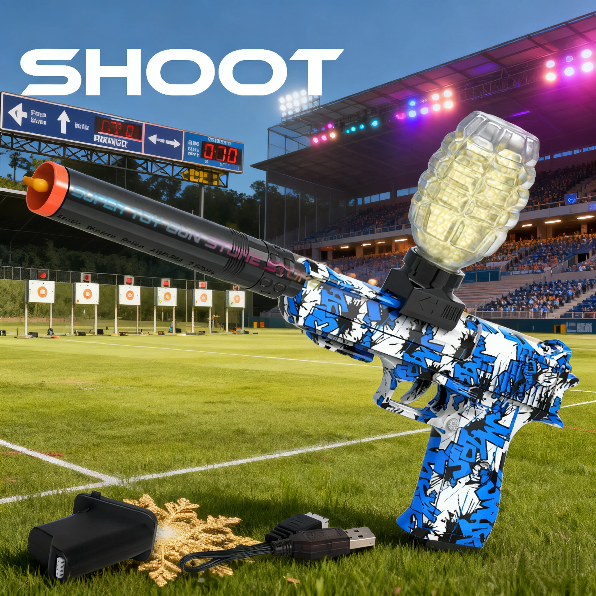 青い電動デザートイーグルジェルボールブラスター玩具銃、高速充電、屋外CSシューティングゲーム用小道具