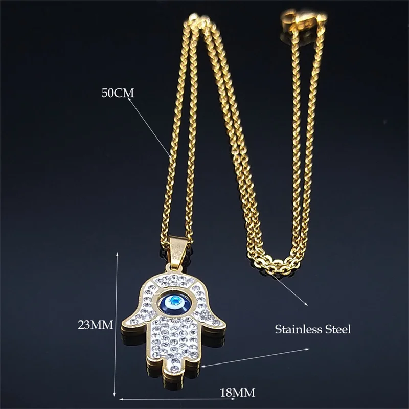 Greek Eye Fatima Hand Necklace for Women Men Stainless Steel Turkish Evil Blue Eye Protection Chain Islamic Jewelry  N8041S01