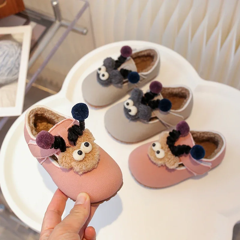 New Children's Fur Shoes Cute Baby Winter Shoes Warm Plush Kids Causal Shoes for Boys Girls Fashion Versatile Cotton Flats Trend