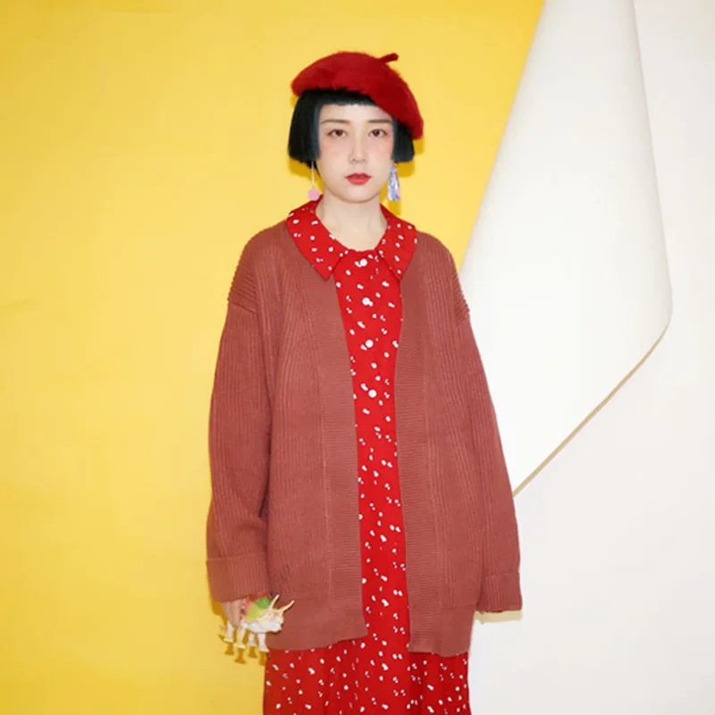 

Кардиган-свитер Mr. Pastor 208 осенне-зимний, винтажный, художественный, простой, для девушек, с открытым передом, из смесового хлопка, теплый, с длинными рукавами, V-образный вырез