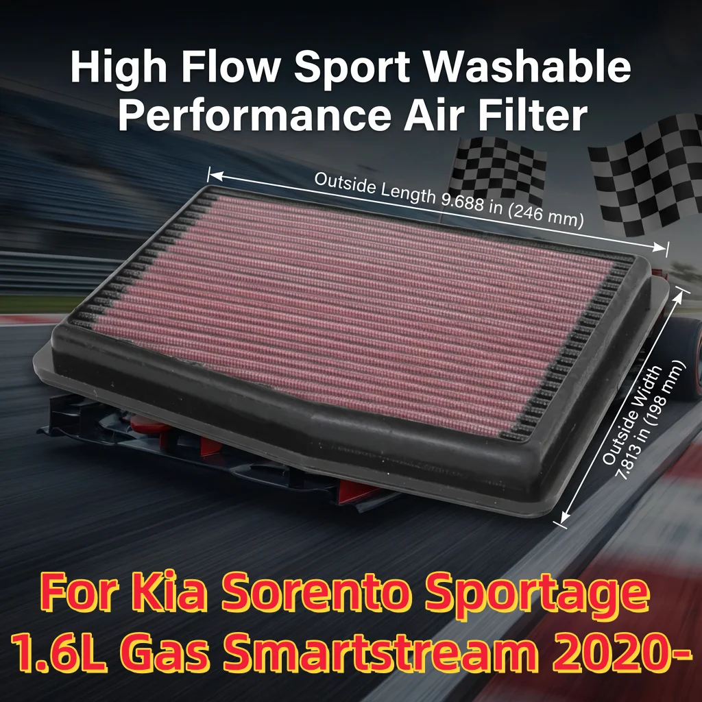 

Для Kia Sorento Sportage 1.6L Gas Smartstream 2020- Высокопроизводительный спортивный моющийся воздушный фильтр с панельной конструкцией, замена 33-5109