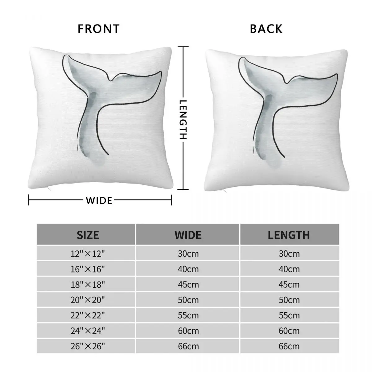 Whale Tail Fin Square Pillowcase Polyester Linen Velvet Printed Zip Decor Throw Pillow Case Bed Cushion Cover Wholesale