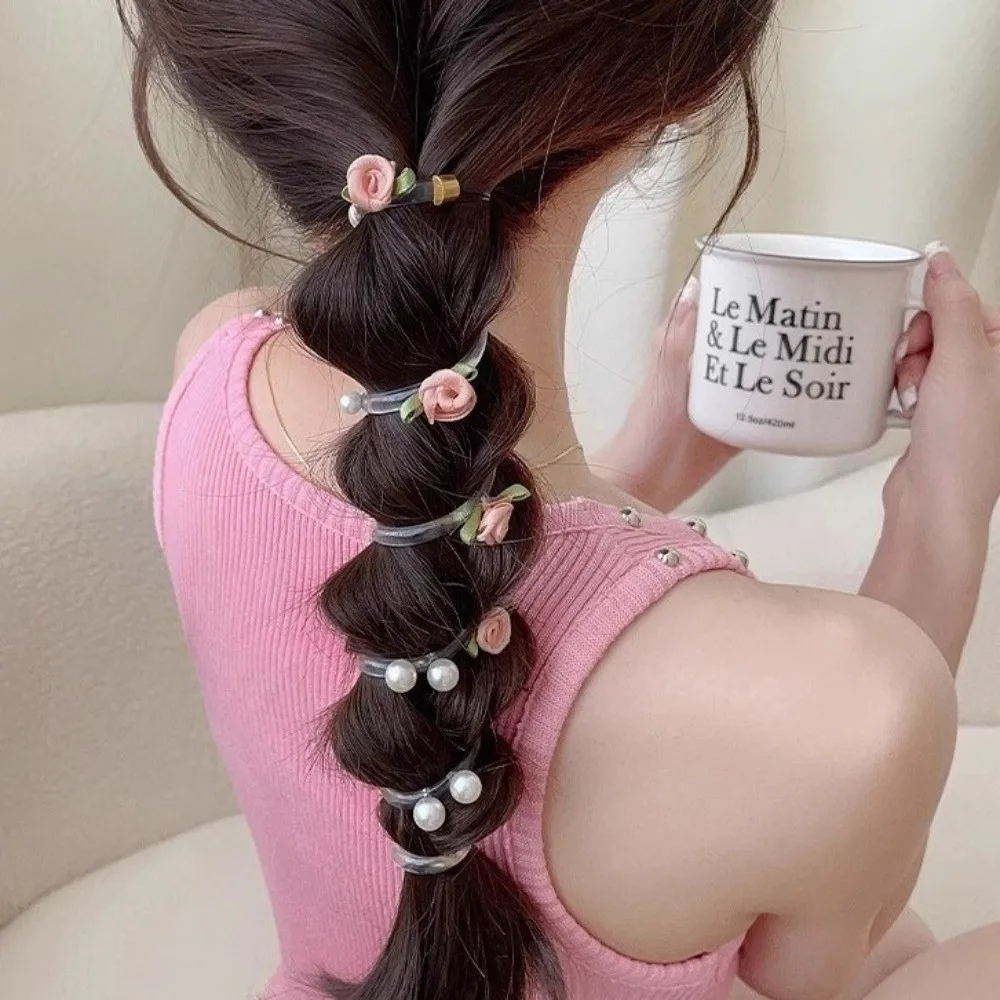 

Резинка для волос Sweet Rose Bead: высокоэластичная, плетеная, в стиле телефонного провода, с цветами, очаровательная, для хвоста и косы