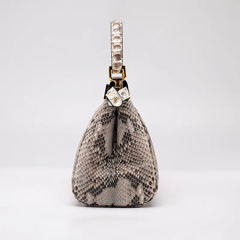 2025 Genuine Python Skin Shoulder Bag Beige Color Snake Leather Small Tote Cross body Bag New Design