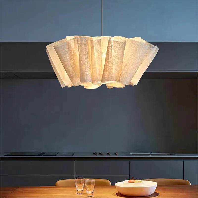 Wabi sabi Pendant lamp Pleated linen pendant lamp shade Handmade fabric hanging light for Home Decor Dining table Light fixtures