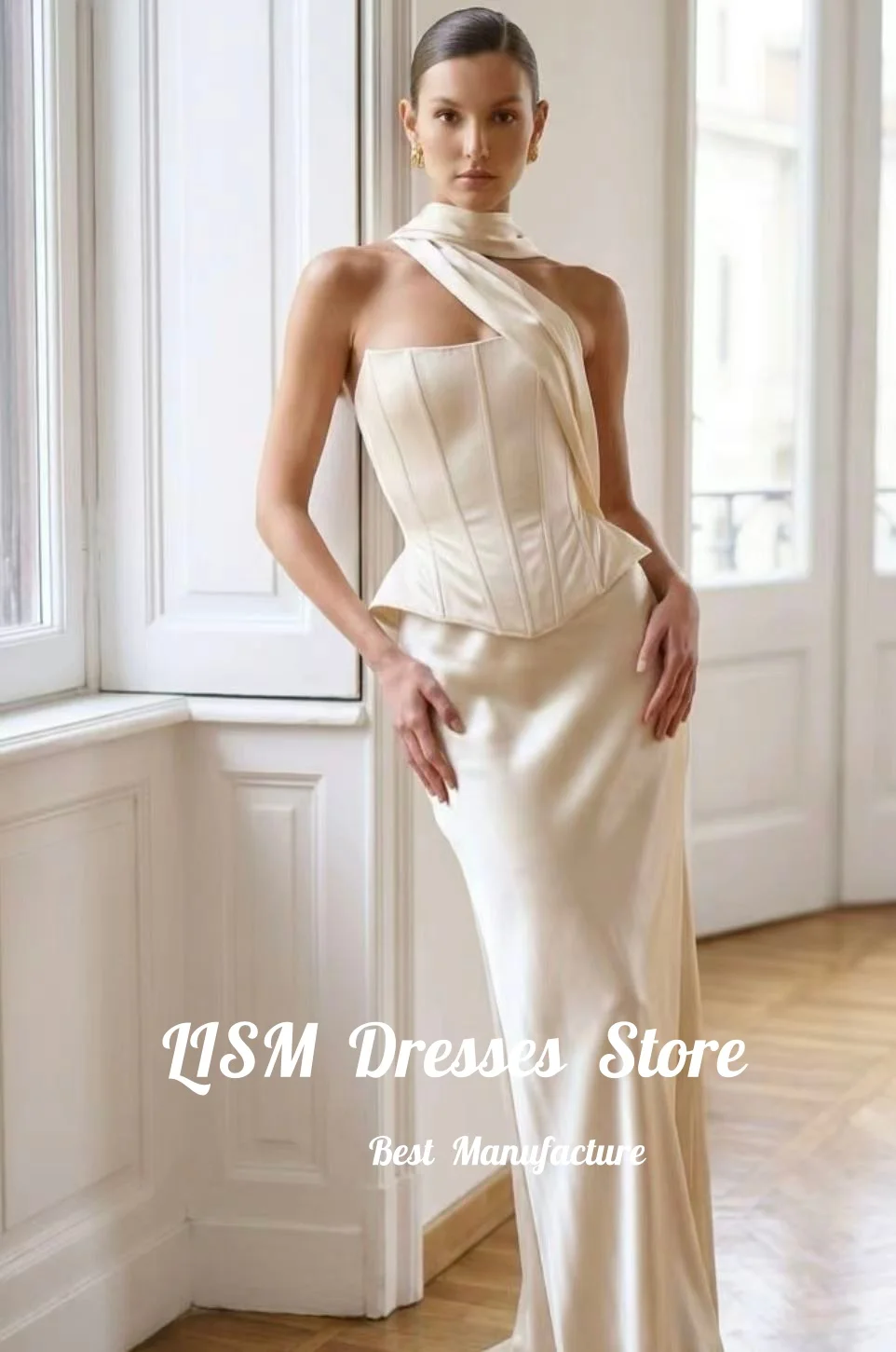 Lism Customized Classic Wedding Dress with Scarf Strapless Ivory Satin Mermaid Bridal Gown Vestido De Novia 2026 Evening Dresses