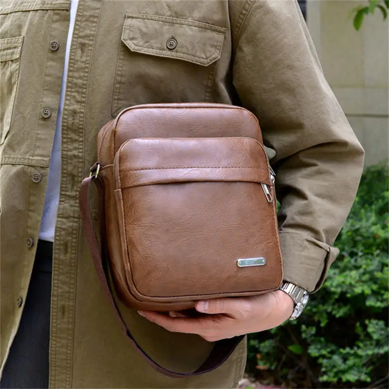 

High Quality Pu Leather Cross Body Sling Bags Travel Crossbody Fashion Pack for Male Men's Durable Shoulder Bag