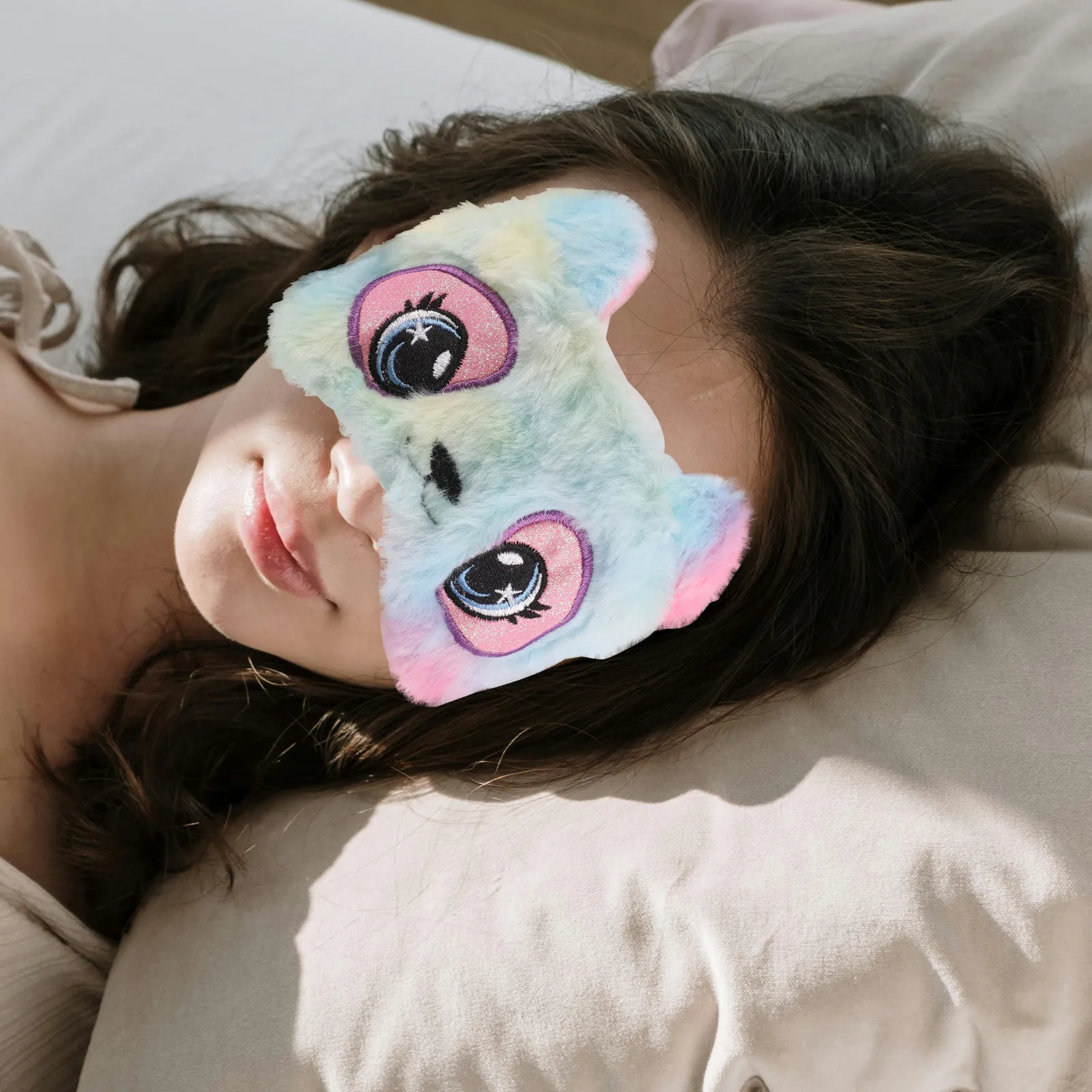 

Мультяшная маска для сна с большими глазами для детей и взрослых, мягкая, с эффектом тай-дай, светонепроницаемая, для путешествий и дневного сна, милая маска для глаз
