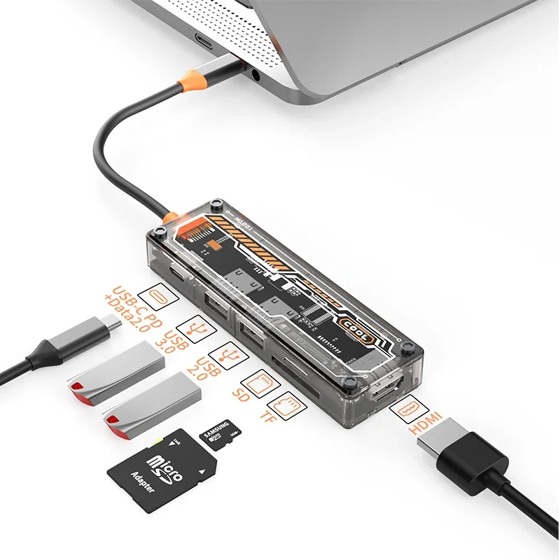 Basix usb c hub 6 en 1 tipo C a USB3.0 HD-MI USB-C PD3.0 datos SD TF hub estación de acoplamiento para macbook air M1 M2 ipadpro usb hub