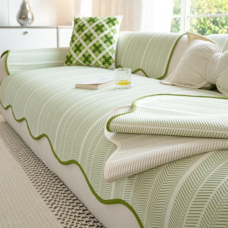 Wavy Edge Ice Silky Sofa Cushion, Summer Cool Breathable Non-Slip Couch Seat Cover Home Decor 1pc