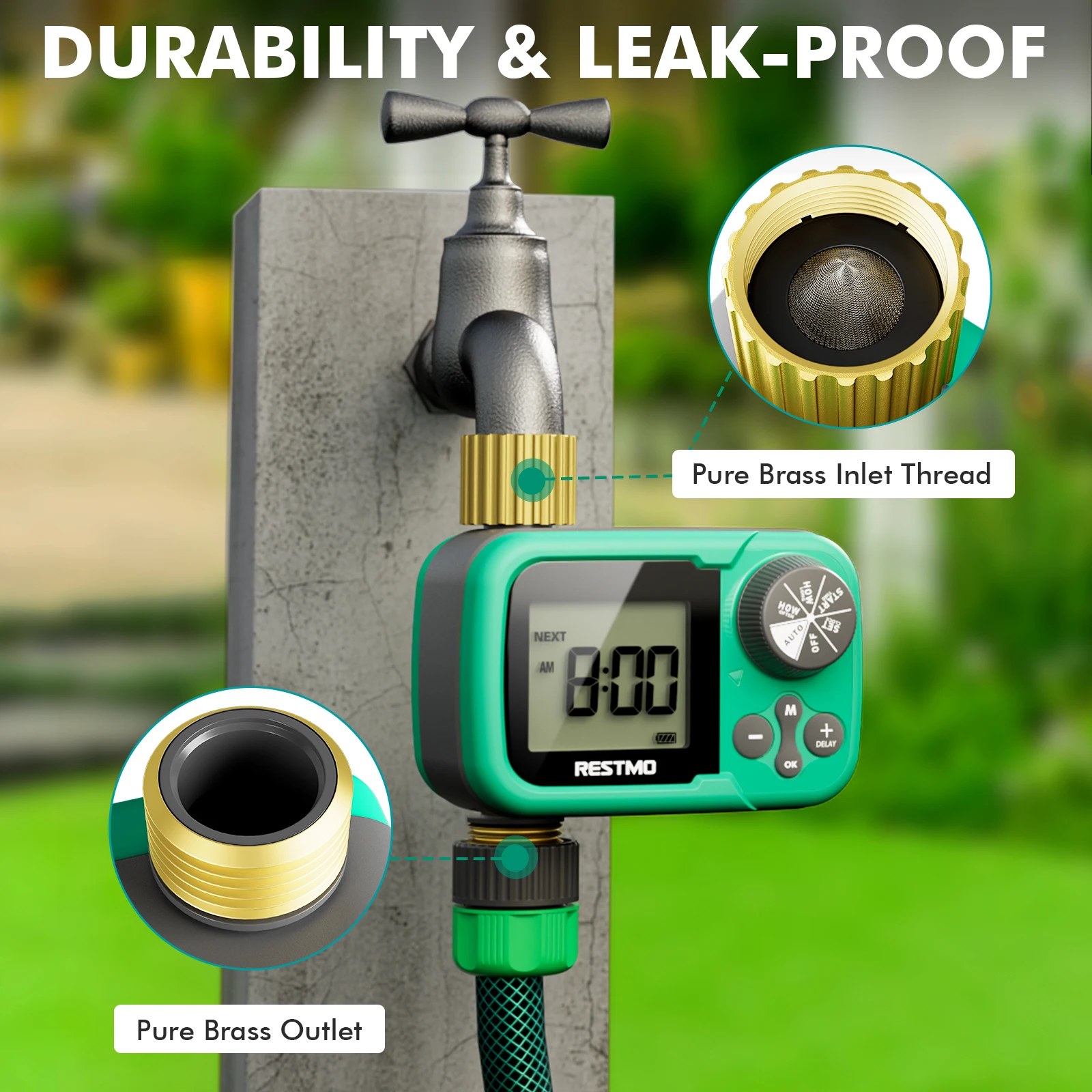 1/2/3PK LCD Display Zero Low Pressure Water Timer Auto Manual Rain Delay Garden Irrigation Timer with Brass Inlet & Outlet
