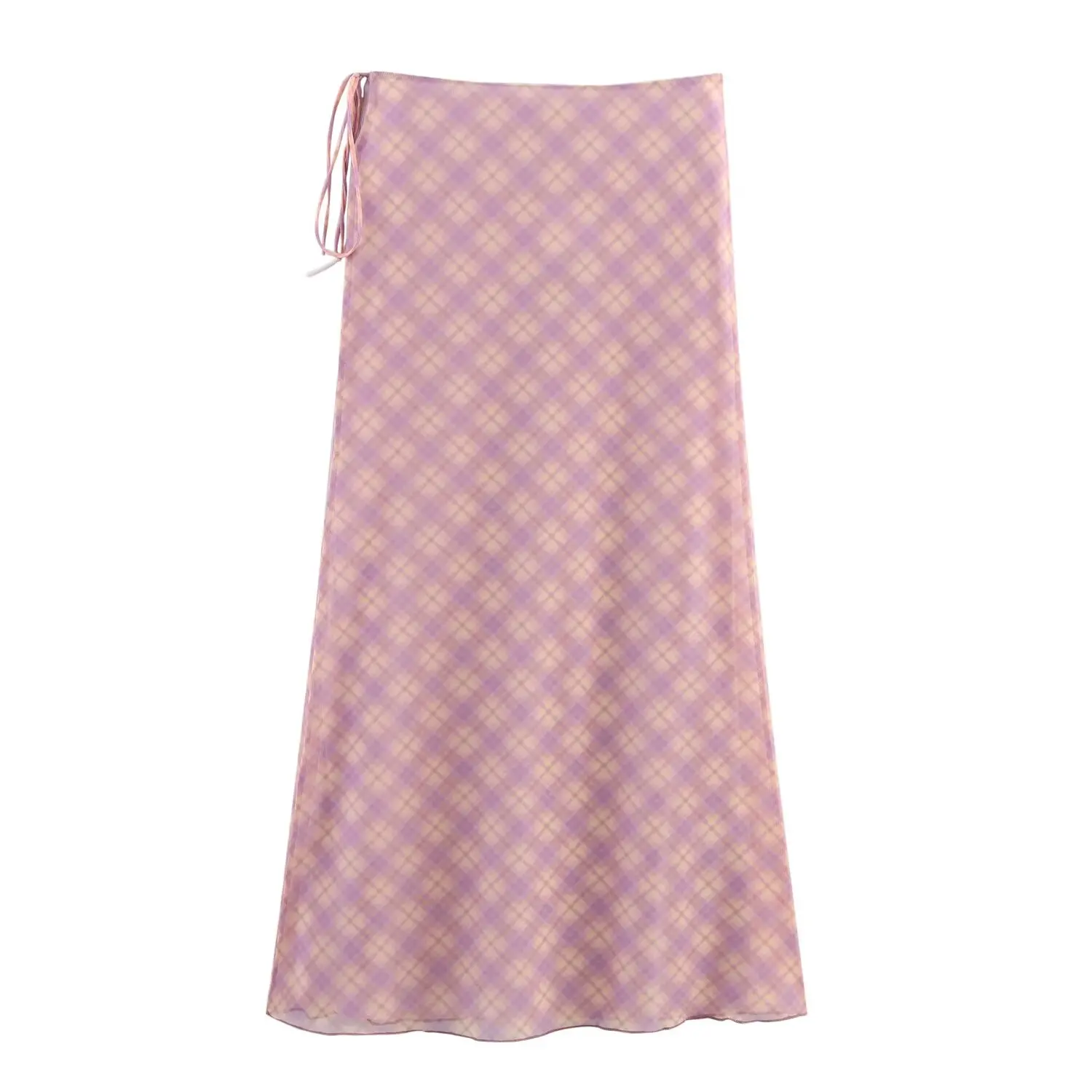 PB&ZA2025Set di camicie a maniche lunghe semi trasparenti con scollo a V e gonna lunga a vita media versatile in rete di seta stampata da donna