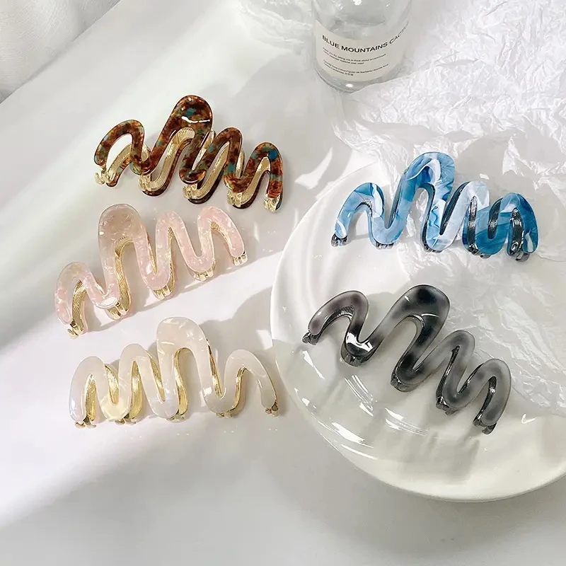 Korean New Retro 11.5cm Acetic Acid  Shark Clip High Quality Wave Metal Hair Clip Claw Hair Accessoriese For Woman Girls