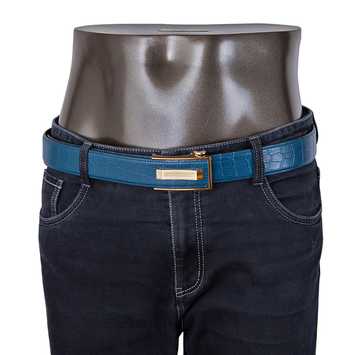 2020 New Fashion Blue Crocodile Leather Belts for Men Waist Fashion Cowboy Jeans Casual Leather Belts Automatic Gold Buckle belt