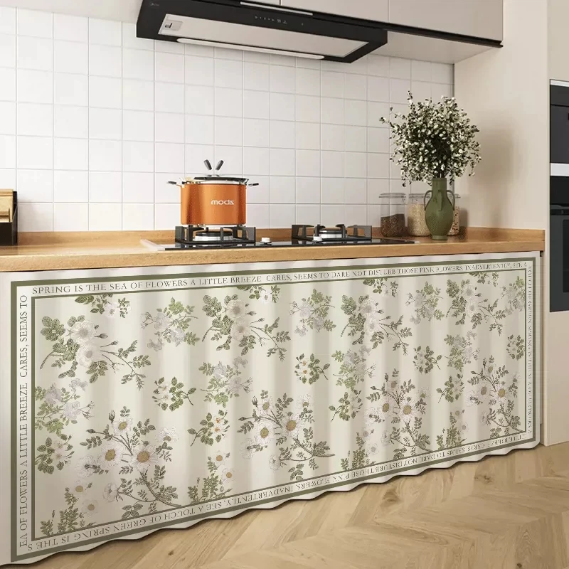 VIKAMA Hanging Geometric Plants Linen Cabinet Curtain, 6 Assorted Designs, Dust-Proof Track-Free Door Cover