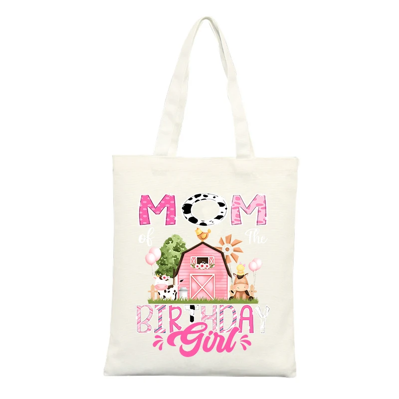 Mom's Canvas Tote Bag with Farm Animal and Barn Graphic, Ideal for Birthday Celebrations and Casual Outings