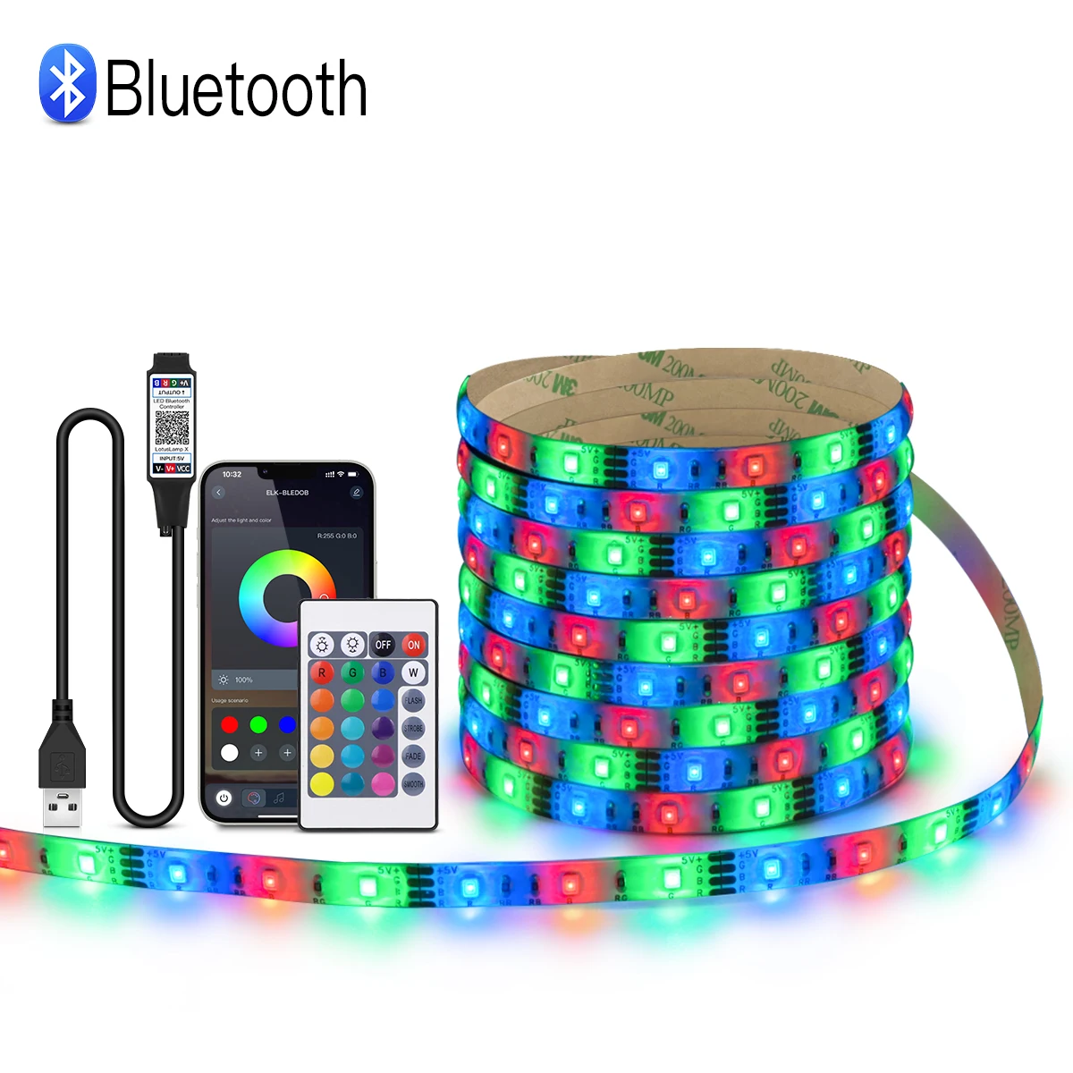 1M USB 5V RGB LED Strip Lights 60LEDs/m SMD2835 With Bluetooth APP/ Remote Controller Control For TV Computer Backlight Decorat