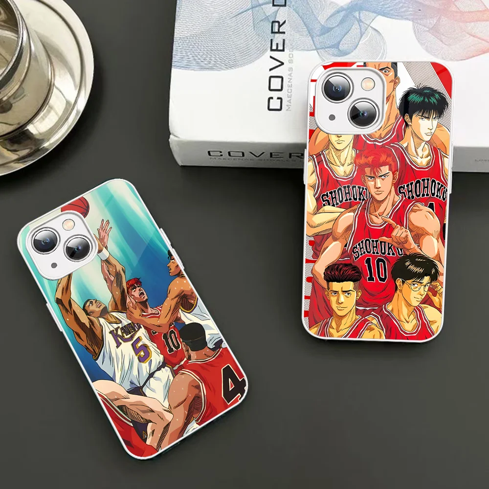 Slam Dunk Anime Phone Case Tempered Glass For Iphone 14 13 12 11 Pro Mini XS MAX 14Plus X XS XR Fundas