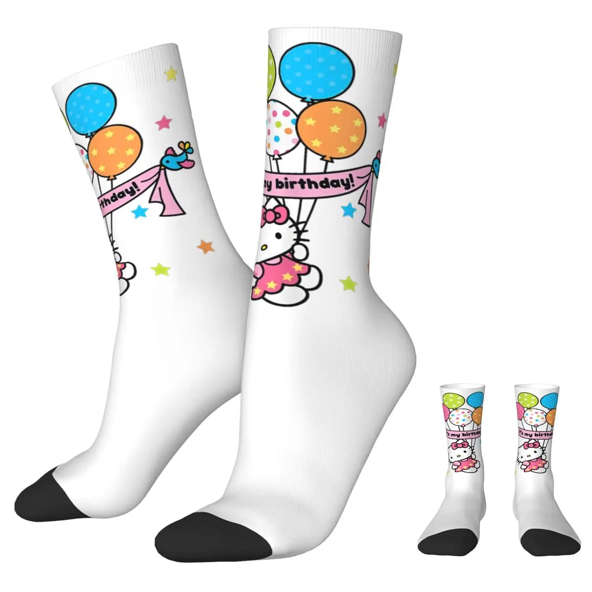 

Hello Kitty It's My Birthday Winter Warm Retro UnisexSocks Sweat Absorbing Middle Tube Socks