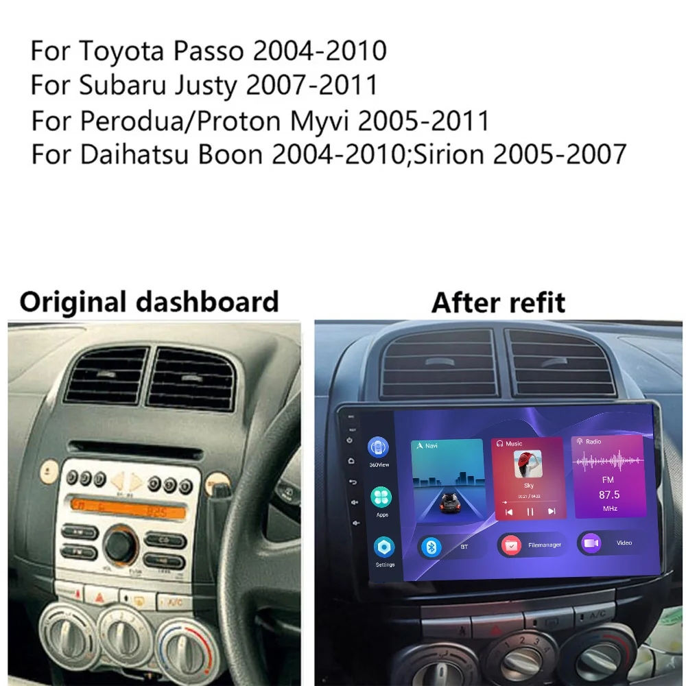 Radio For Toyota Passo Daihatsu Boon Sirion Subaru Justy Perodua Myvi Android 10.0 Car DSP Multimedia Player Stereo GPS DVD HU